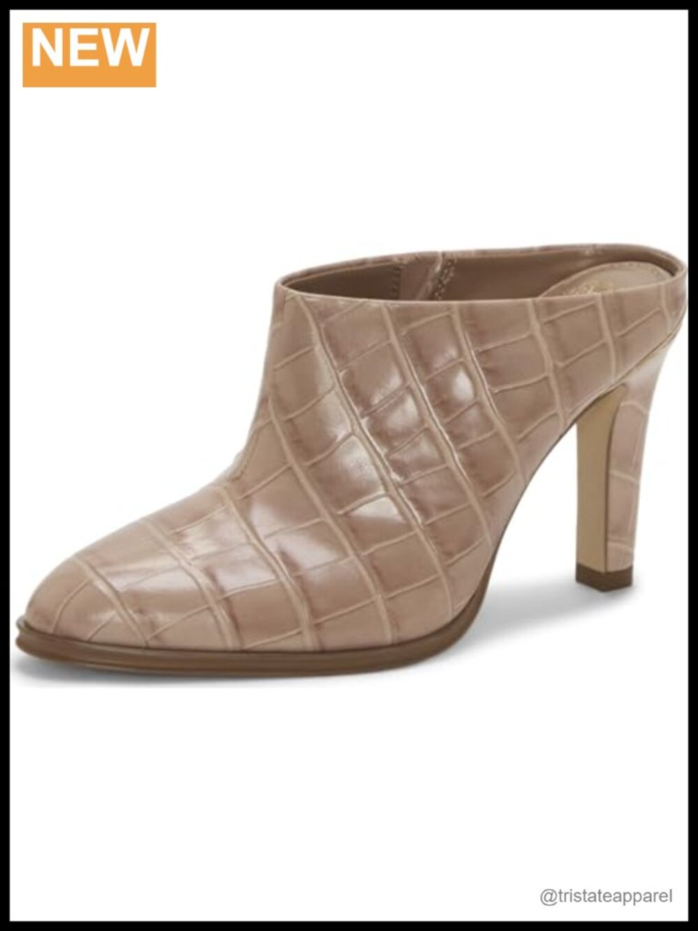 Leather Block Heel Mule Pump Almond Toe Formal Party Slip-On Cushioned